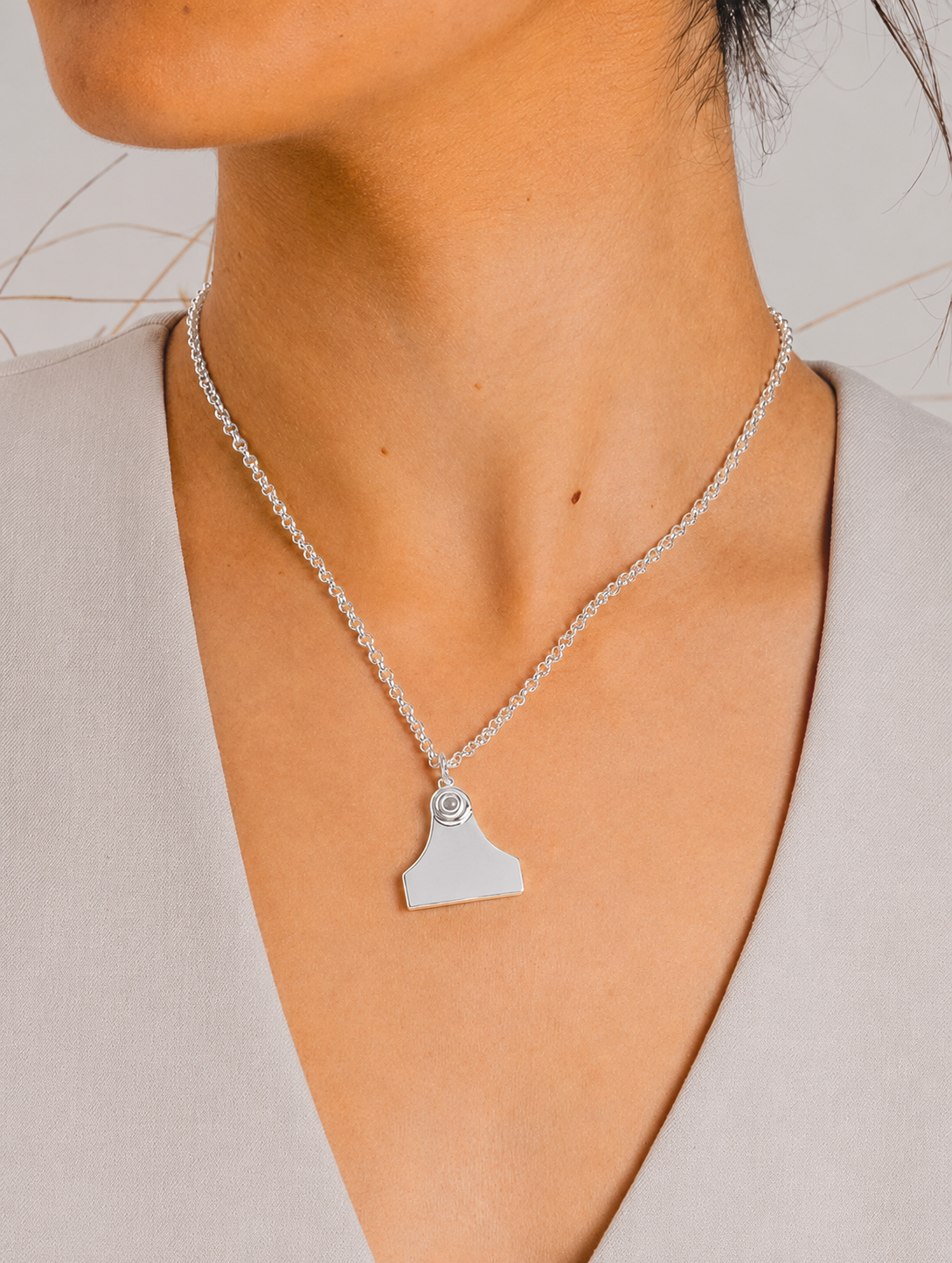 High Country Large Cattle Tag Necklace Silver