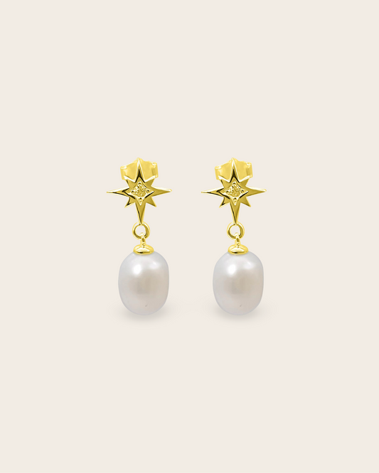 Starkeeper Southern Star Pearl Drop Studs Gold Plated