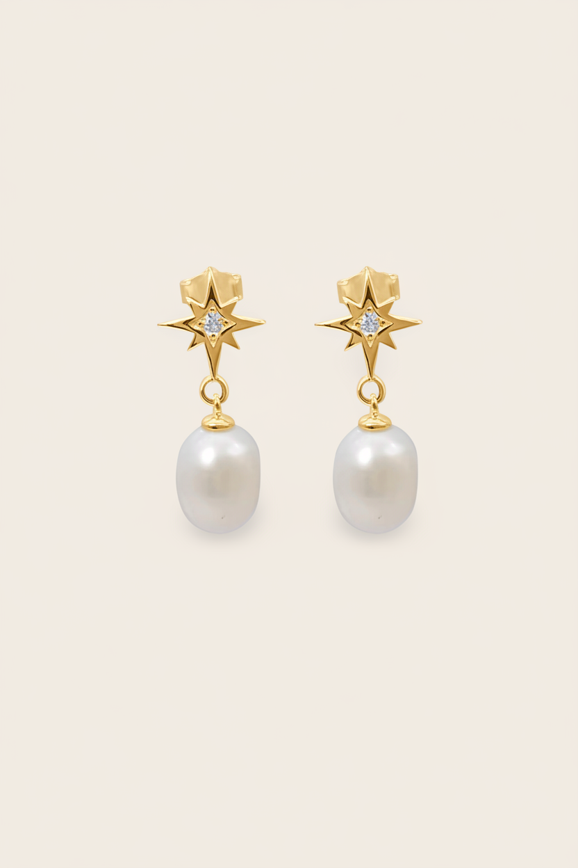 Starkeeper Southern Star Pearl Drop Studs Gold Plated