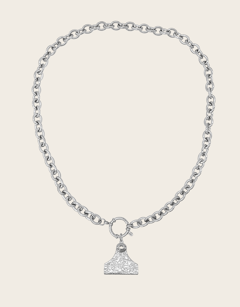 Cowgirl Pop Floral Cattle Tag Cable Chain Necklace
