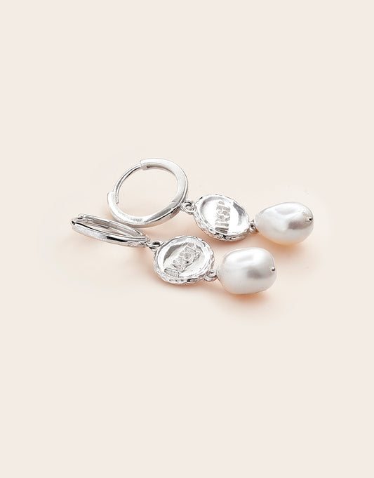 W&P pearl huggies silver